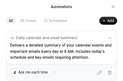 The Automations page